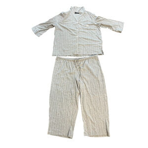 Lauren Ralph Lauren Black Label Pajamas Women L Gray White Crop Pant Crest LRL